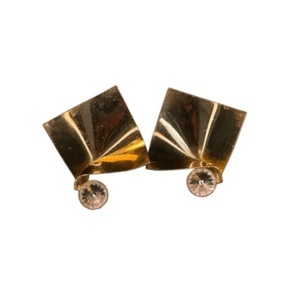 Vintage 80s Rhinestone Abstract Square Earrings Gold Tone Metal